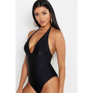 Boohoo Plus Control Halterneck Swimsuit Black Size 12
